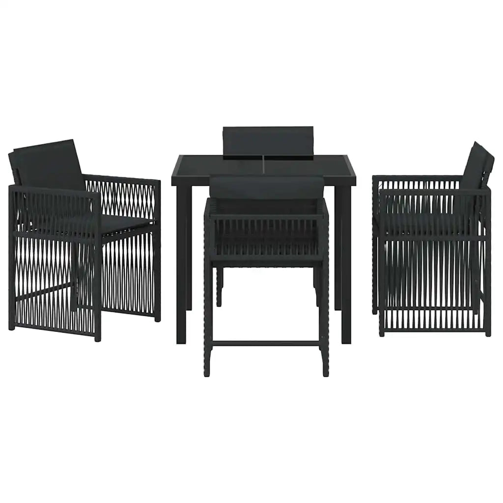 Set da Pranzo per Giardino 5 pcs Nero polyrattan
