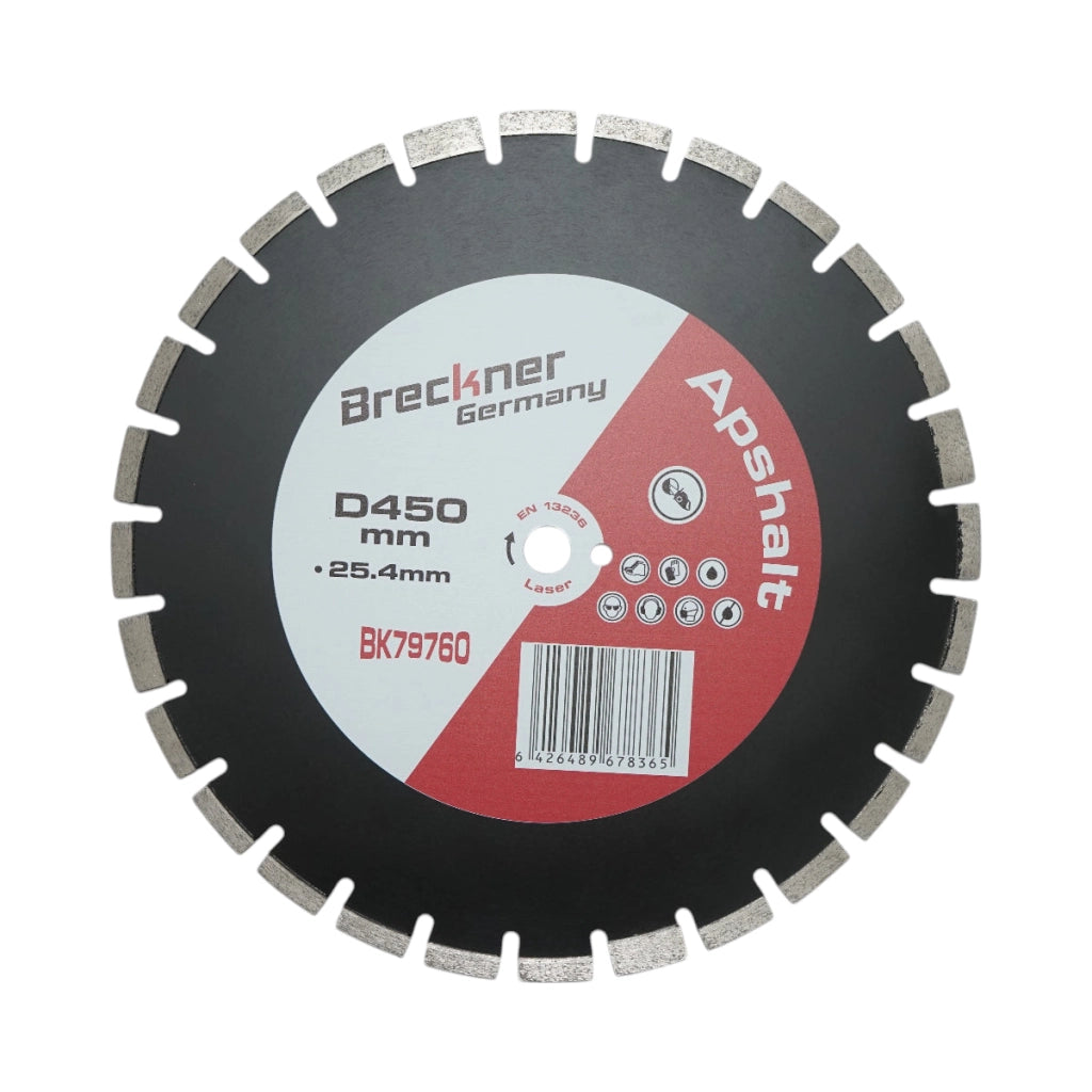 Disco diamantato segmentato 450x25,4 mm, segmento A40 12 mm per asfalto, calcestruzzo fresco Breckner Germany