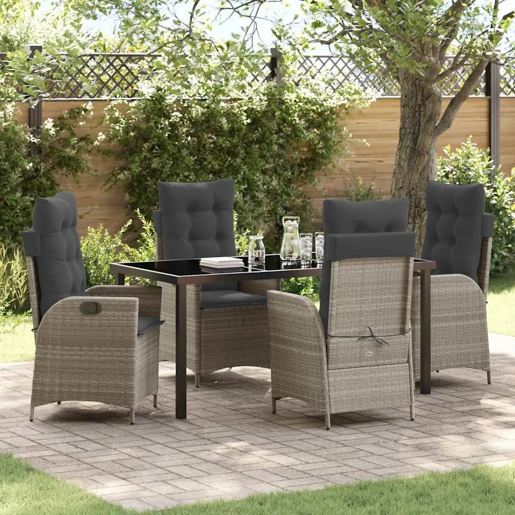 Set da Pranzo per Giardino 5 pcs Grigio chiaro polyrattan