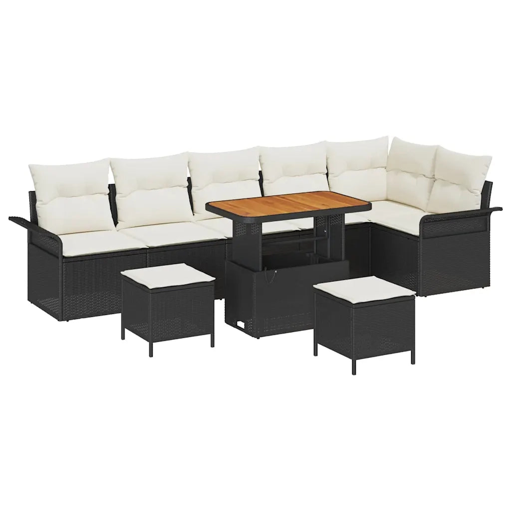 Set Divano da Giardino con cuscino 9 pcs Nero e Crema 3364105