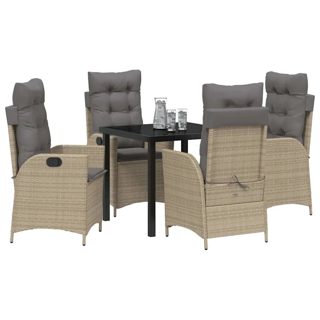 Set da Pranzo per Giardino con cuscino 5 pcs Beige polyrattan