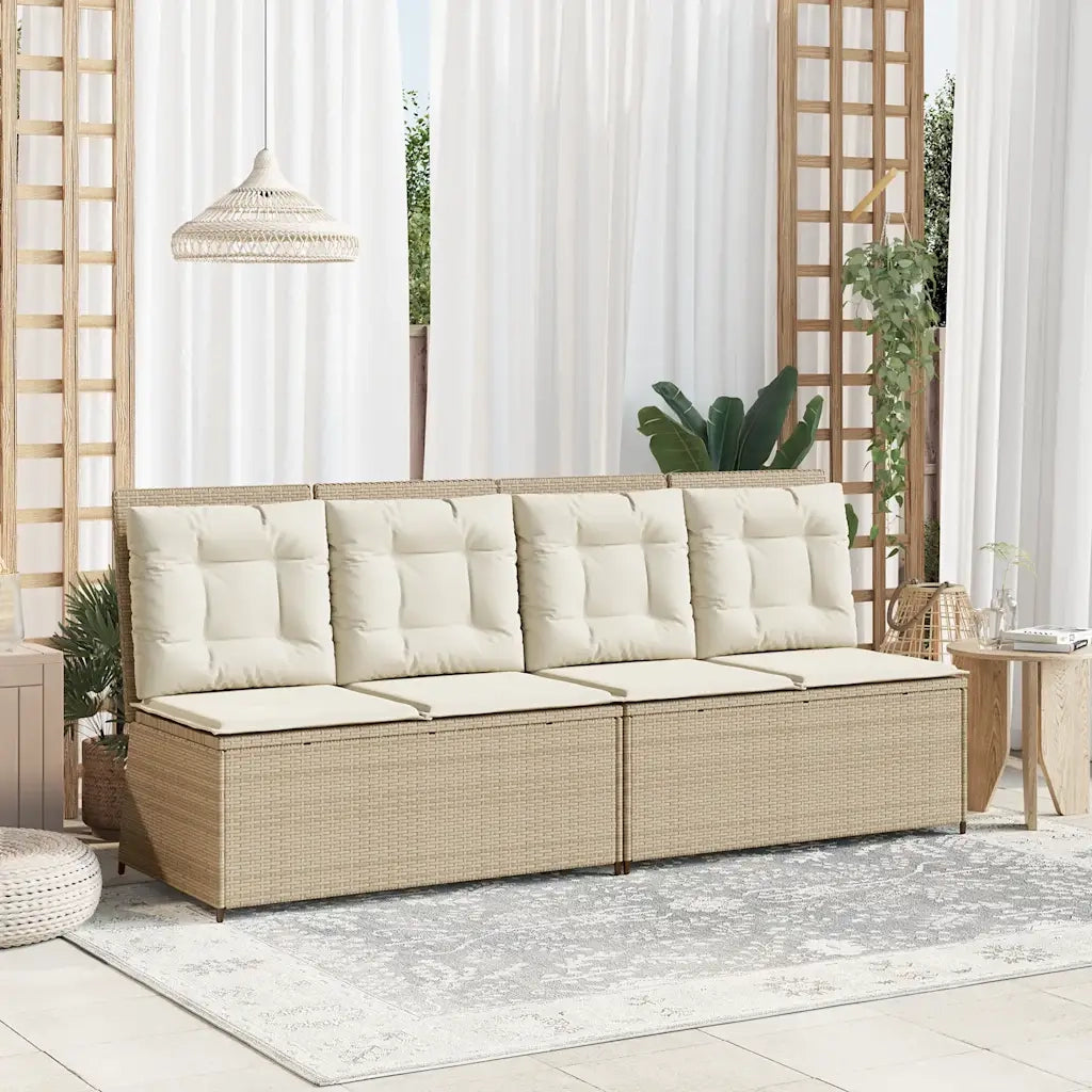 Panchina Reclinabile da Giardino | Panca da Giardino con Cuscini Beige in Polyrattan