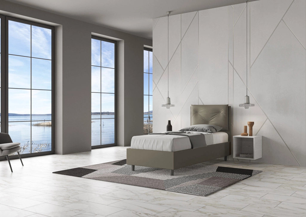 BS COM Letto singolo con rete imbottito 80x190 similpelle cappuccino