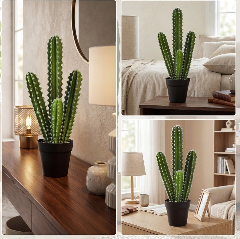 Pianta artificiale cactus 53 cm in plastica verde con vaso per interni