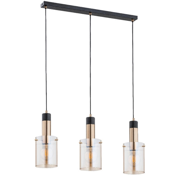 Lampada a sospensione loft nera oro BELLA 3xE27 Alfa