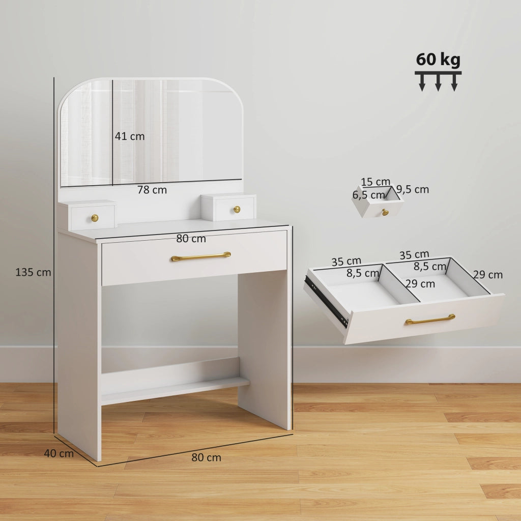 Toeletta con specchio e 3 cassetti ¨C Xylo ¨C Bianco compatto