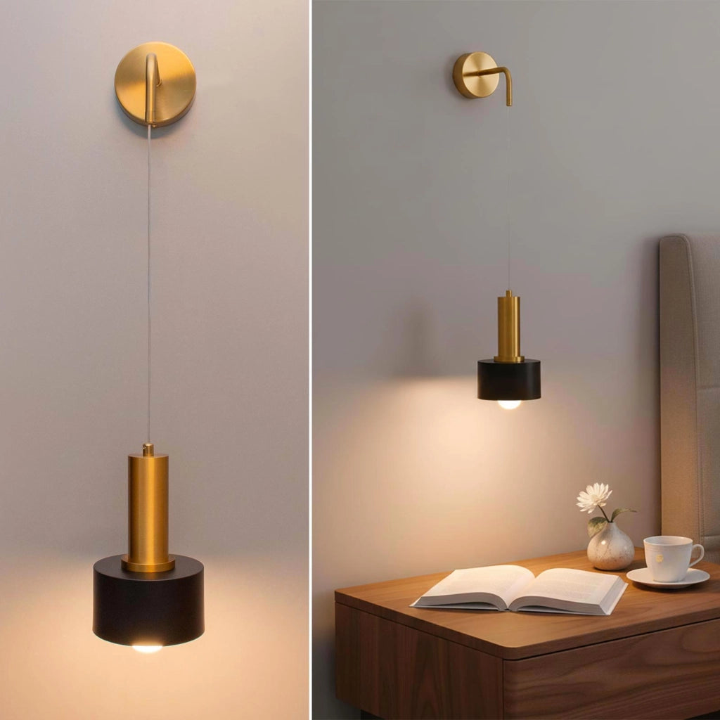 Applique Pendente Design Moderno Bronzo e Nero Lampada da Parete a Sospensione E27 Regolabile per Comodino Interni Soggiorno Corridoio