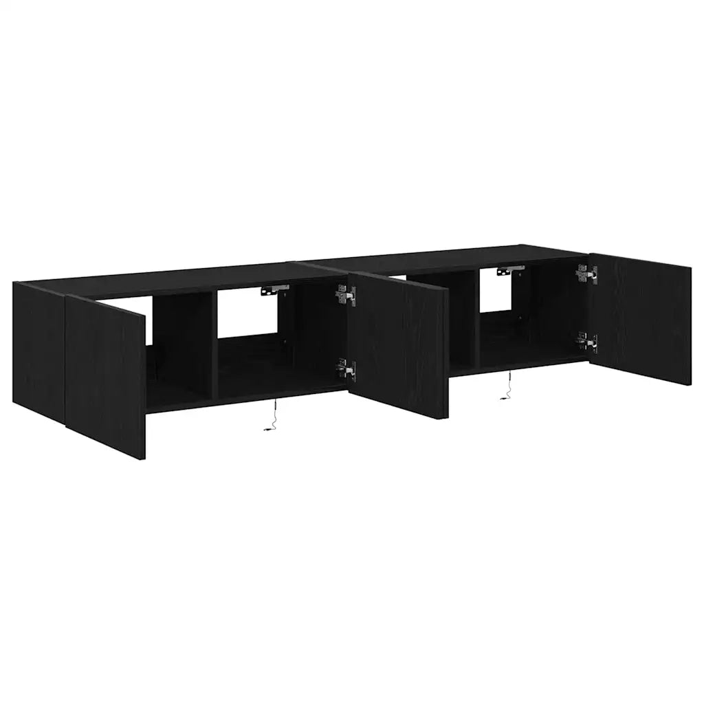 Mobile TV da parete con LED 2 pz | Armadietto TV | Mobile Porta TV Rovere Nero 80 x 35 x 31 cm