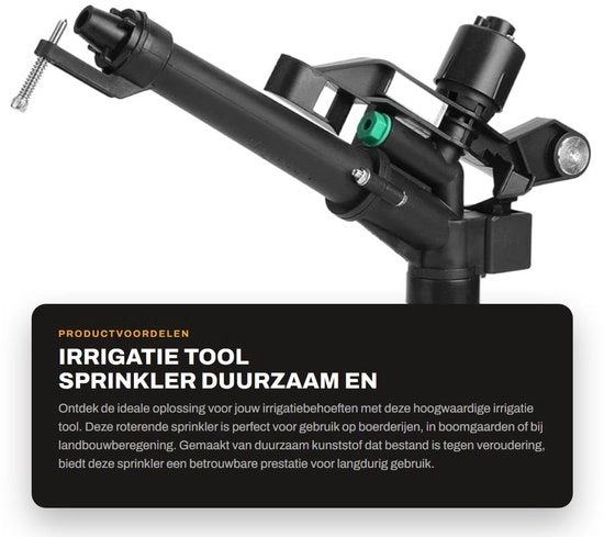 Irrigatore Rotante 360 Gradi - Strumento di Irrigazione - Materiale di Alta Qualità in Plastica - Sostenibile - Adattatore 1 Pollice - Adatto per Agricoltura - Sistema di Drenaggio