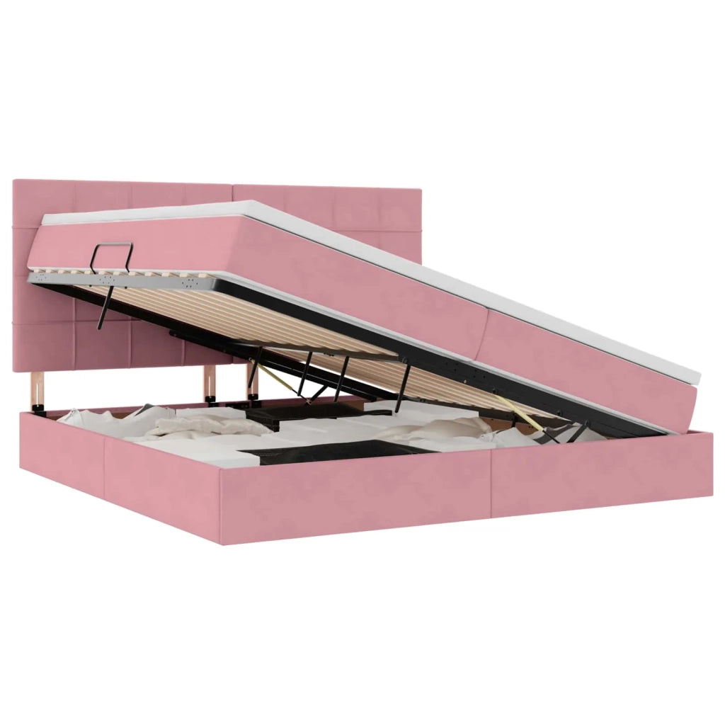 Letto con contenitore e materasso Rosa 200 x 200 cm Velluto 3372056