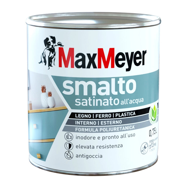 MAX SMALTO ALLACQUA POLIURETANICO SATINATO LT.0,750 BIANCO