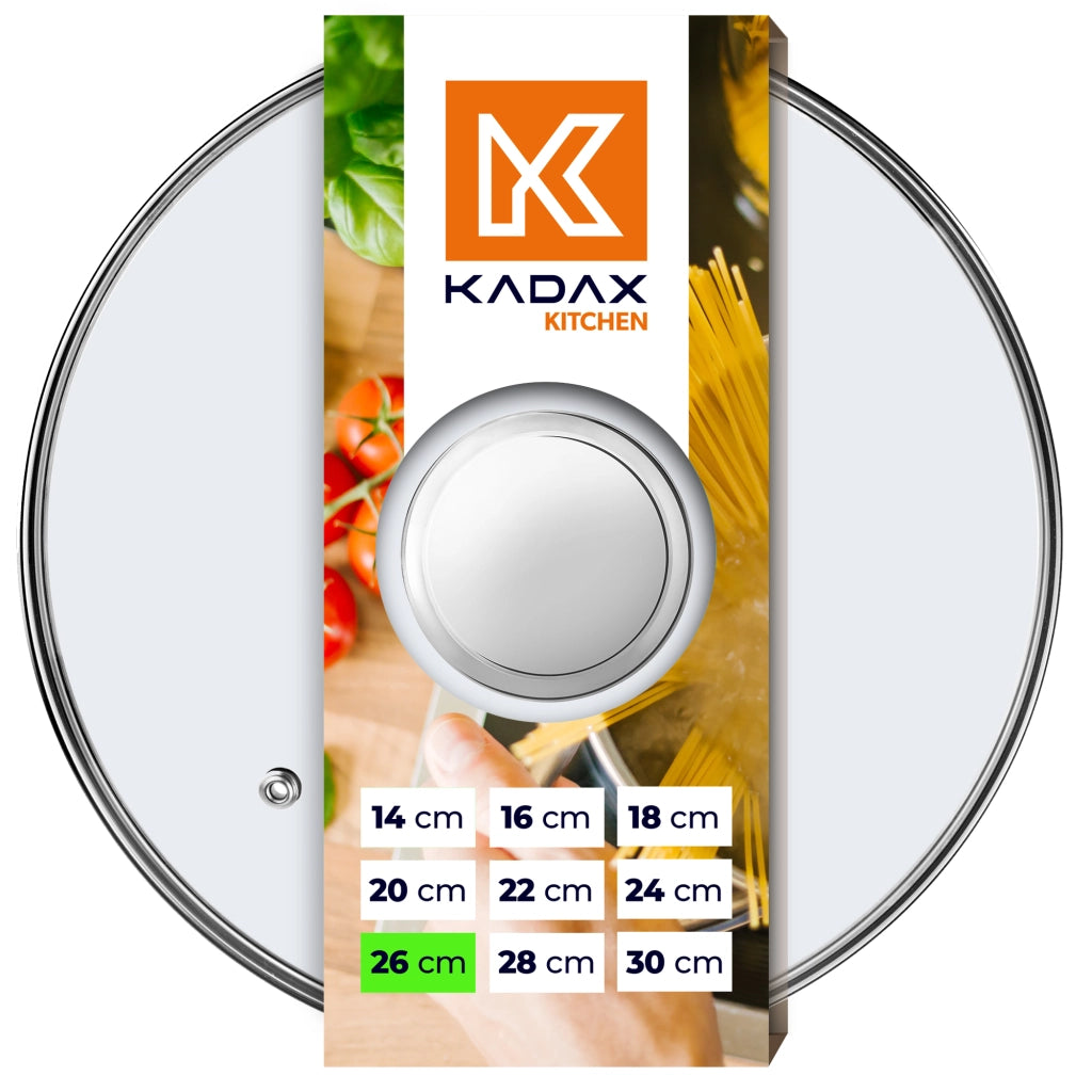 Coperchio in vetro KADAX da 26 cm, universale, resistente al calore, per pentole e padelle.