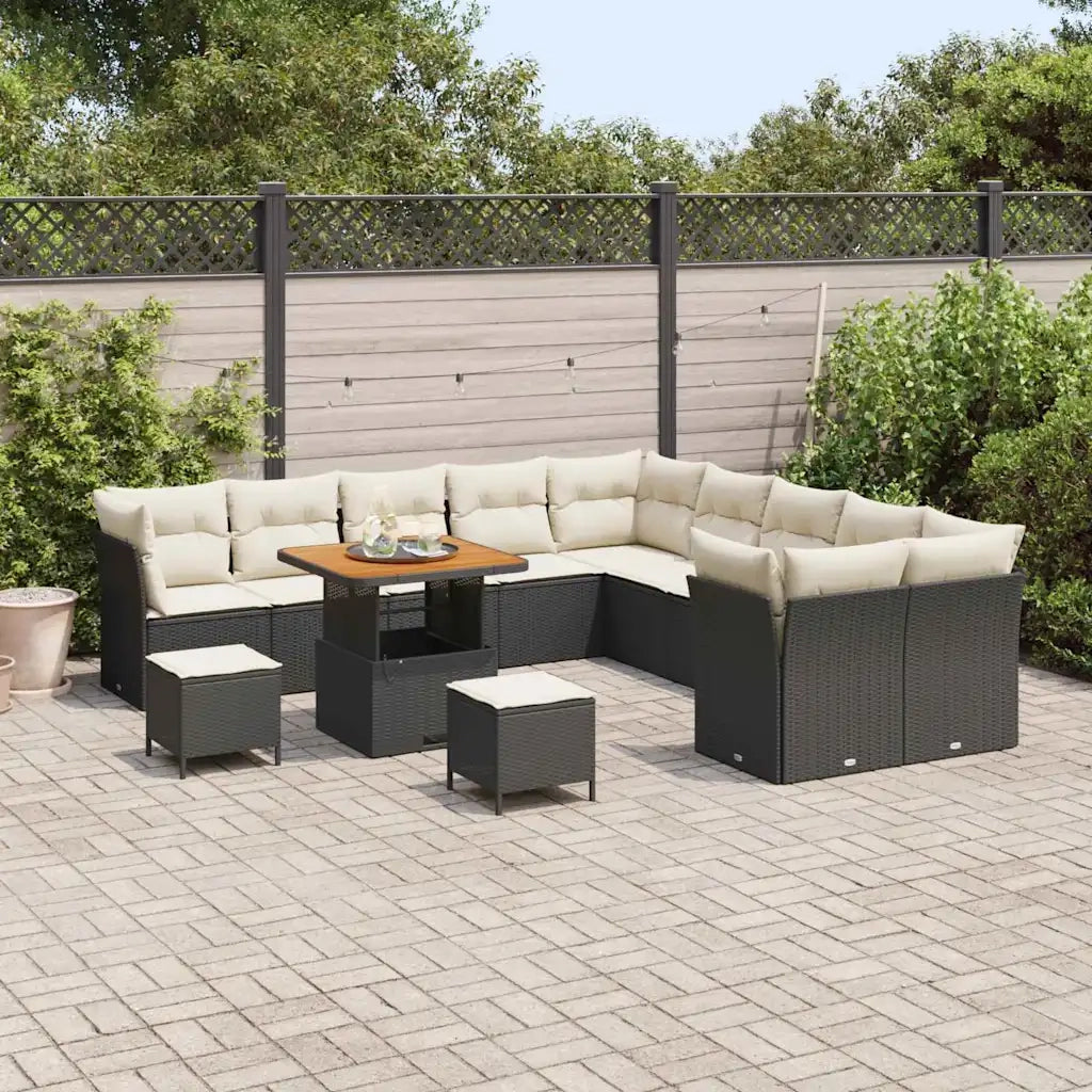 Set Divano da Giardino 13 pcs Nero e Crema polyrattan 3363490