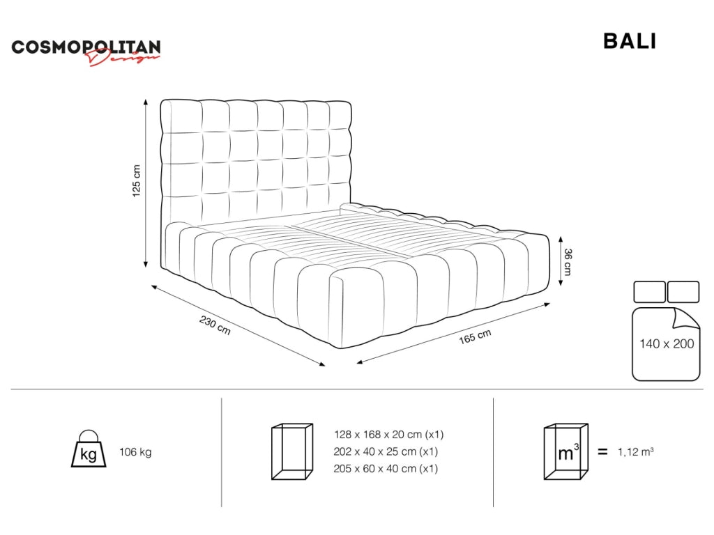 Cosmopolitan Design - Letto a cassettone con testiera "Bali" 140x200cm in velluto blu scuro 