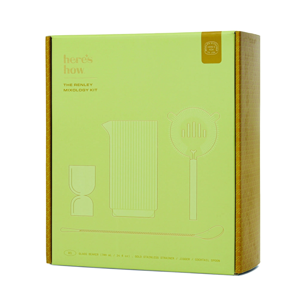 Set di Attrezzi da Bar Renley - Jigger, Colino, Cucchiaio e Bicchiere  - Oro