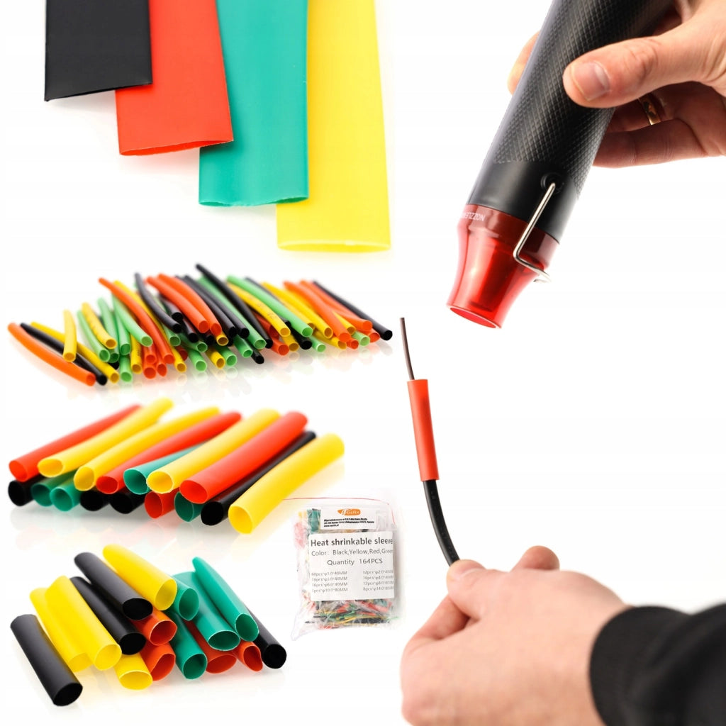 Set di Tubetti Termorestringenti Rosfix – 127 e 164 Pezzi, Poliolefina, 2:1, Nero e Rosso