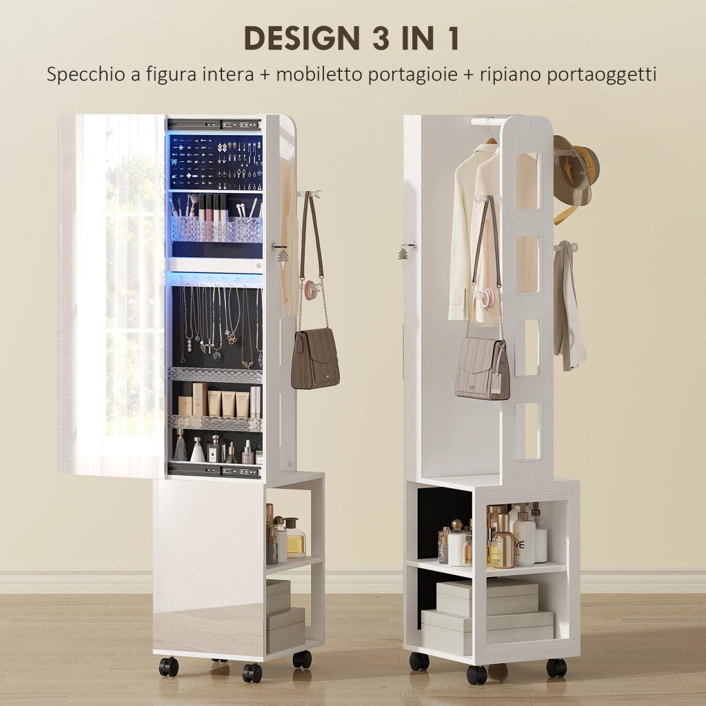 Armadio con Specchio, Luce LED e Ripiani ¨C Minimal ¨C Nero 37x40x165.5 cm