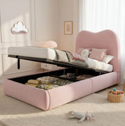 Letto imbottito per bambini in velluto rosa con contenitore