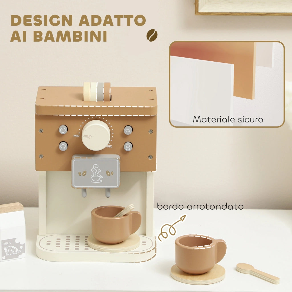 Set Macchina del Caff¨¨ Giocattolo in Legno per Bambini da 3 Anni con Accessori, Marrone