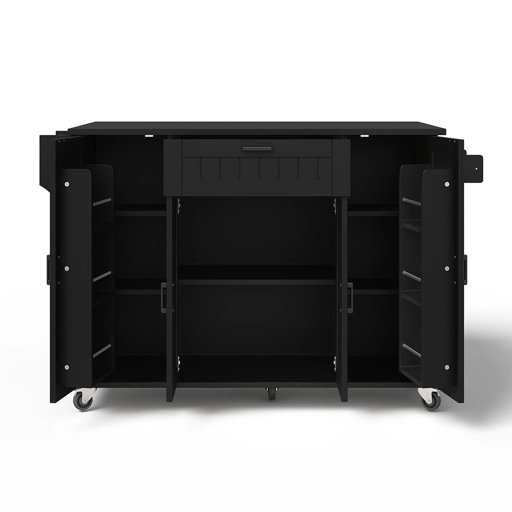 ?lot de cucina con piano ribaltabile - Xylo - 120¡Á45(70)¡Á95 - Nero - Carrello a rotelle, 4 ante, 1 cassetto, porta spezie, porta asciugamani
