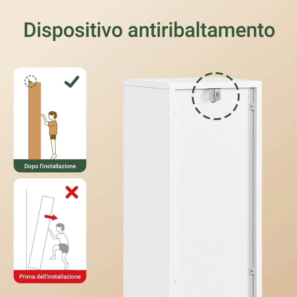 SoBuy BZR151-W Mobile da Bagno per Spazi Stretti - Mobiletto Salvaspazio con Ripiano Regolabile e Cassetto, per Soggiorno e Entrada - Compatto Armadietto Bagno in Legno, Bianco, 20 x 20 x 96 cm