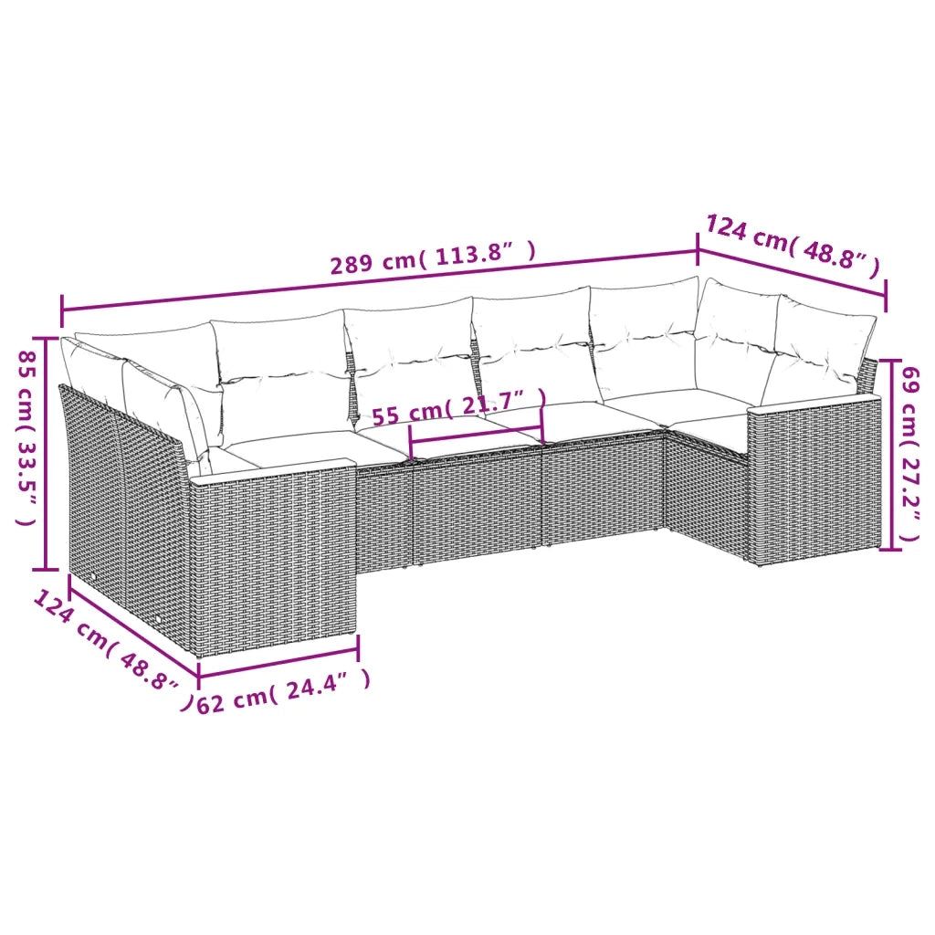 Set Divani da Giardino 7 pz con Cuscini Grigio in Polyrattan 3258672