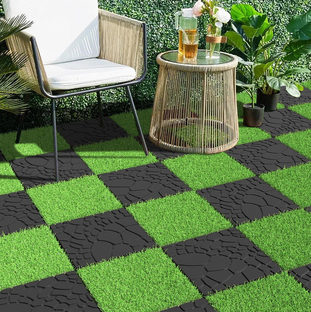 Set di 44 piastrelle per terrazza a incastro 30,5x30,5x2 cm PP grigio scuro