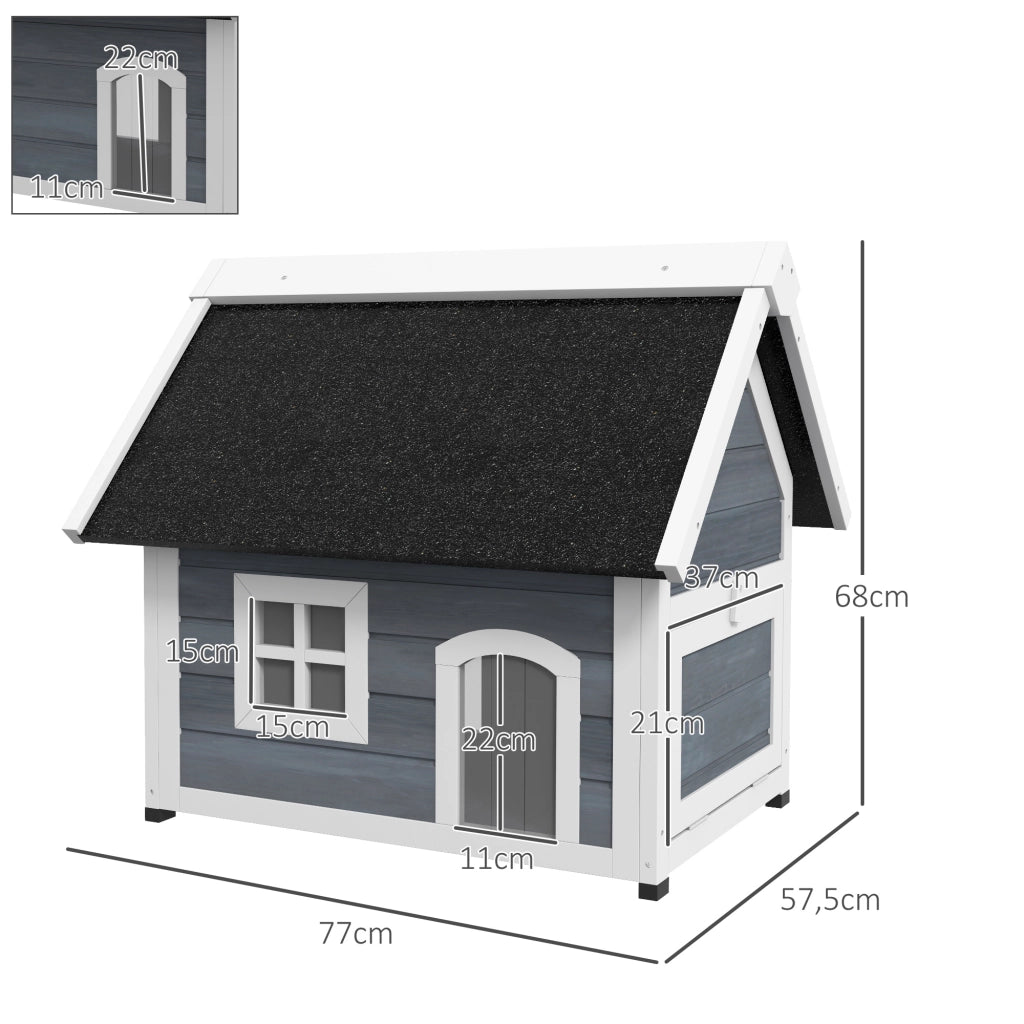 Casetta per Gatti in Legno ¨C Xylo ¨C Tetto Apribile 3 Porte Finestra Esterno 77x57,5x68cm Grigio Nero