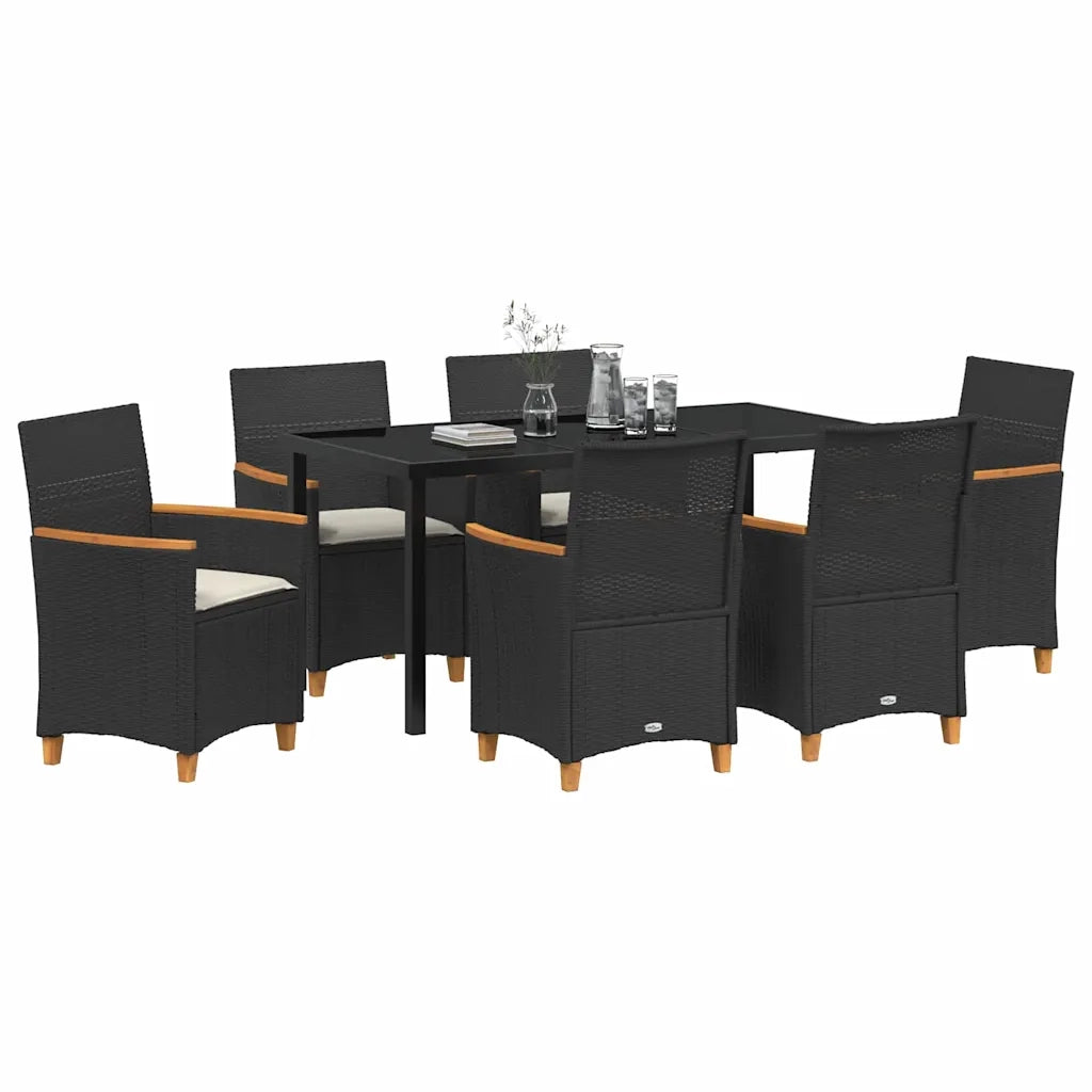 Set da Pranzo per Giardino 7 pcs Nero polyrattan