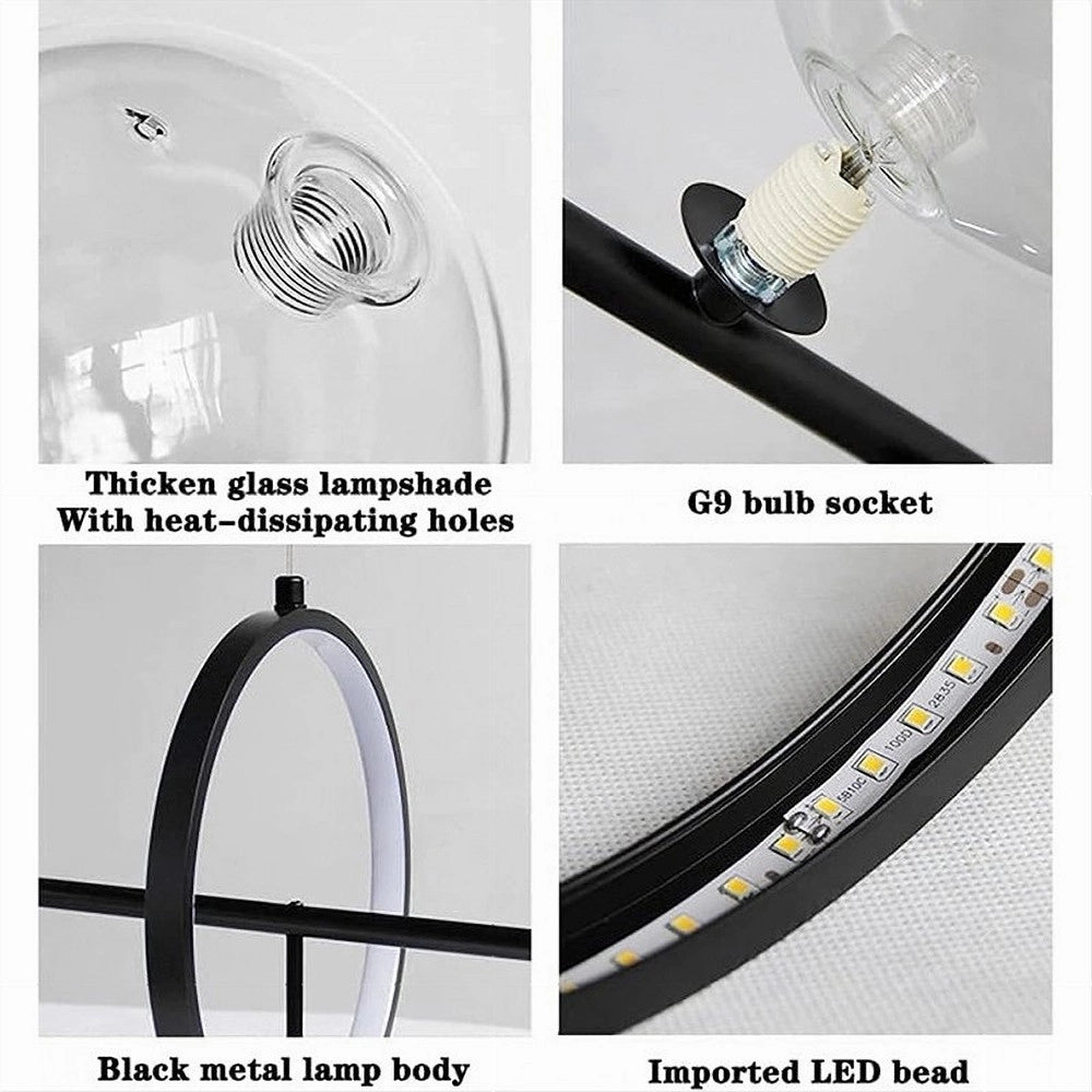 Trade Shop - Lampadario Moderno A Sospensione Nero 7 Sfere G9 Bolle In Vetro Con Cerchio 71676 -
