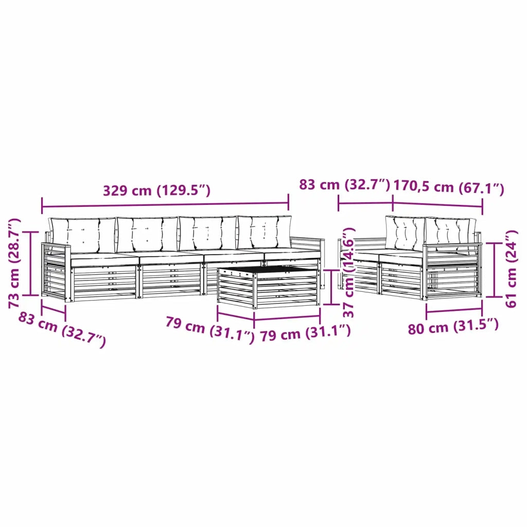 Set di divani da esterno 7 pcs Grigio Naturale e Chiaro 3373071