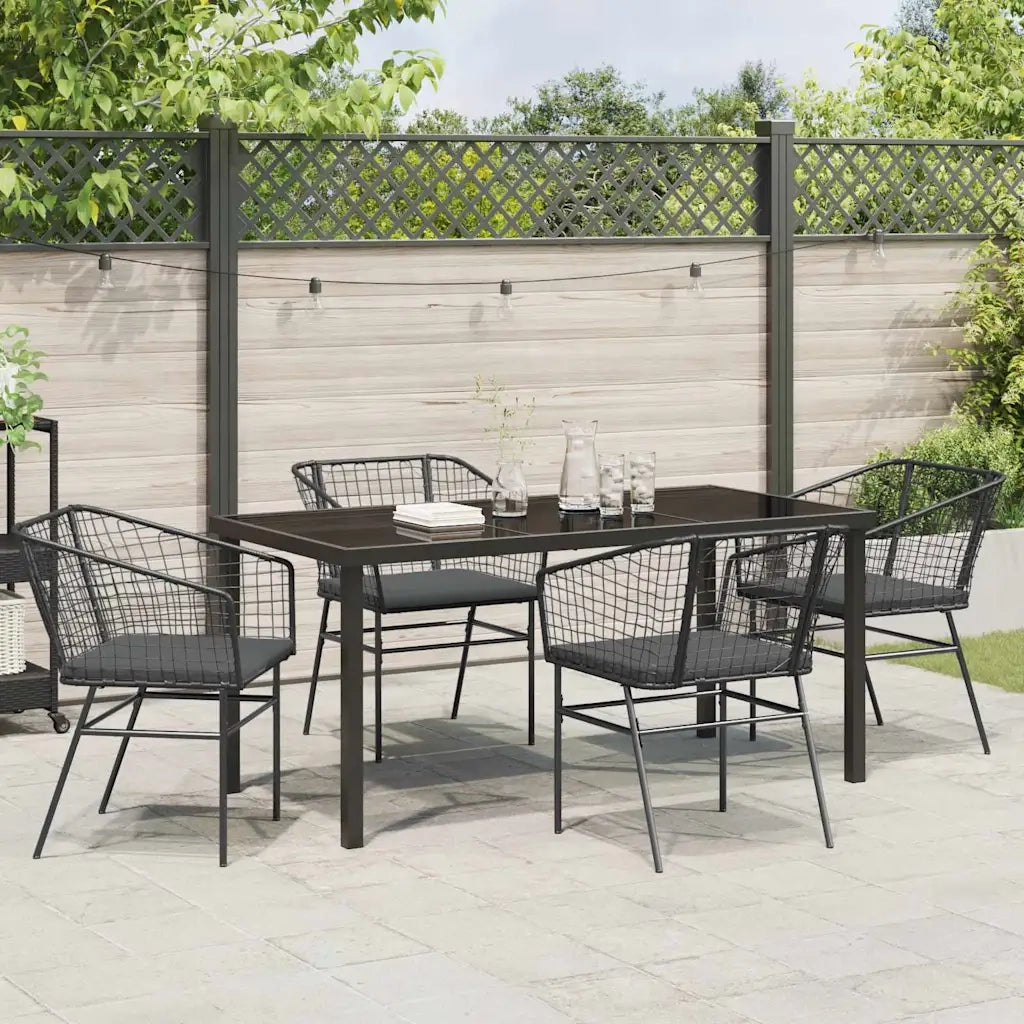 Set da Pranzo per Giardino 5 pcs Nero polyrattan