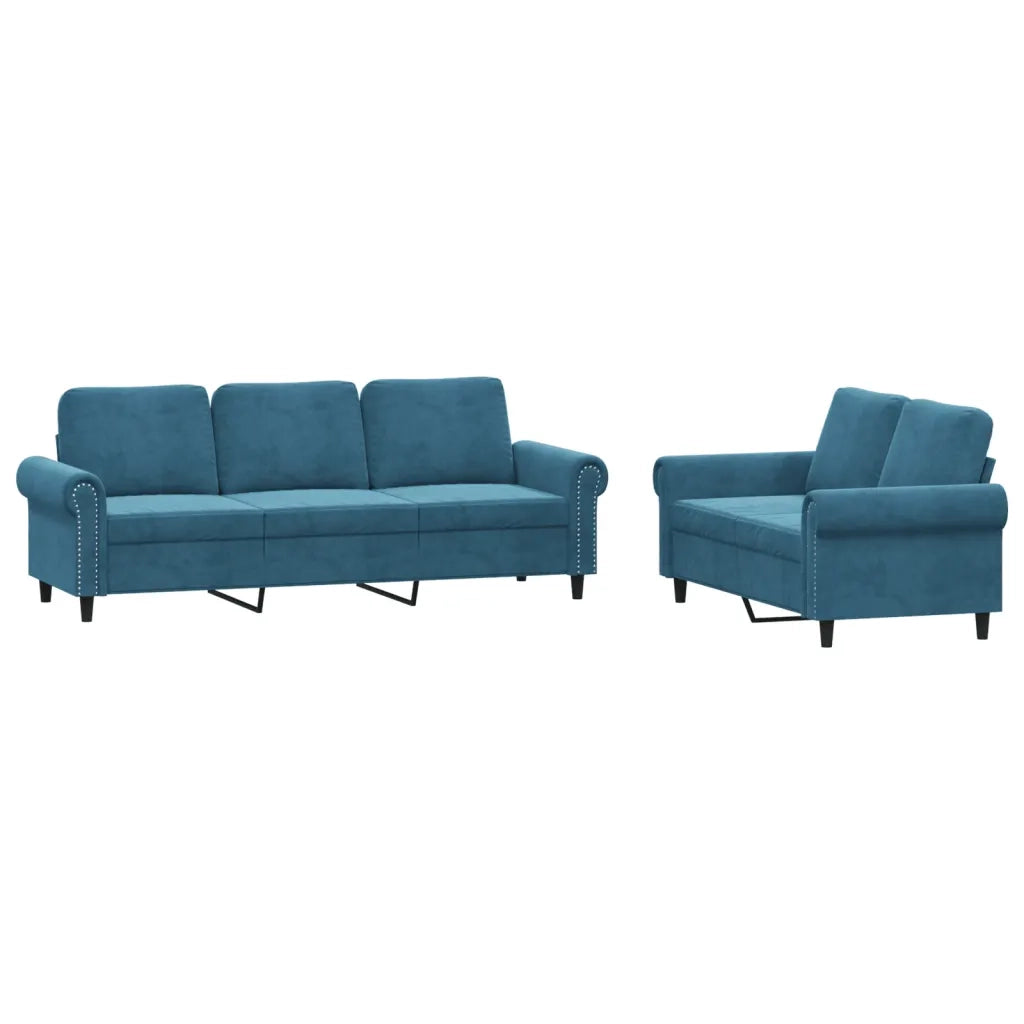 Set di Divani 2 pz con Cuscini Blu in Velluto 3202259