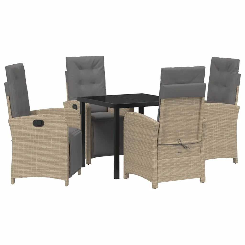 Set da Pranzo per Giardino con cuscino 5 pcs Beige polyrattan