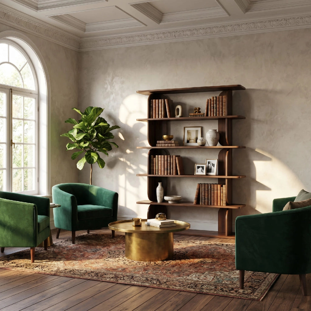 Libreria Moderna Con 5 Ripiani A Giorno Design Minimal Contemporaneo Ideale Per Soggiorno Studio Salotto Corridoio Zona Living E Ufficio In Melaminico 120 X 181.5 X 34 Cm Noce