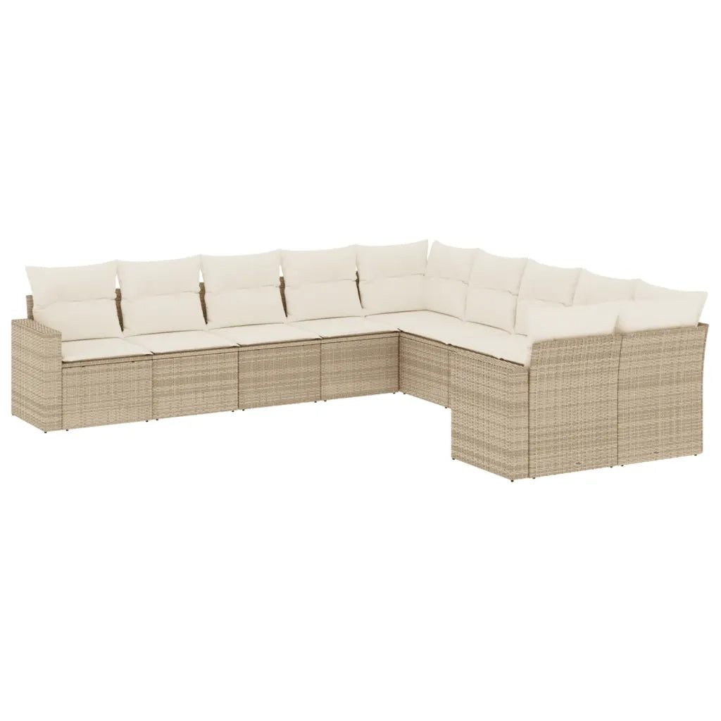Set Divano da Giardino 10 pz con Cuscini Beige in Polyrattan