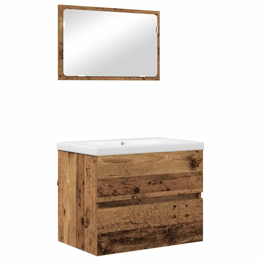 Set di mobili per il bagno con cassetto 3 pcs Legno vecchio
