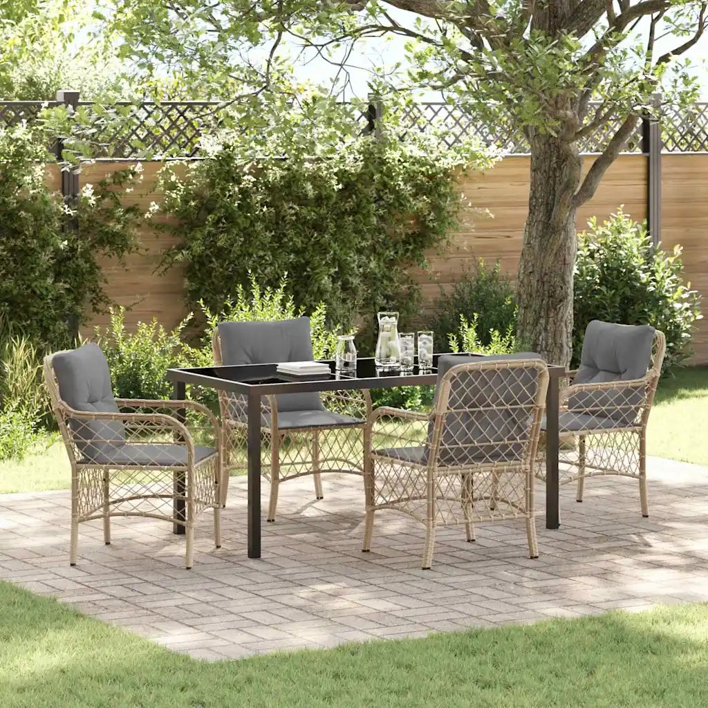 Set da Pranzo per Giardino con cuscino 5 pcs Beige polyrattan