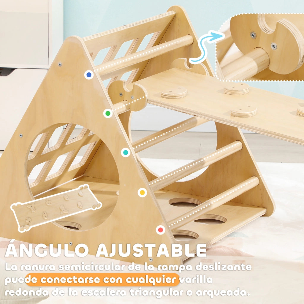 Letto a Soppalco per Bambini con Rampa e Sacco Sabbia 8 in 1 ¨C zephmum ¨C 175x59.5x60 cm Legno Naturale