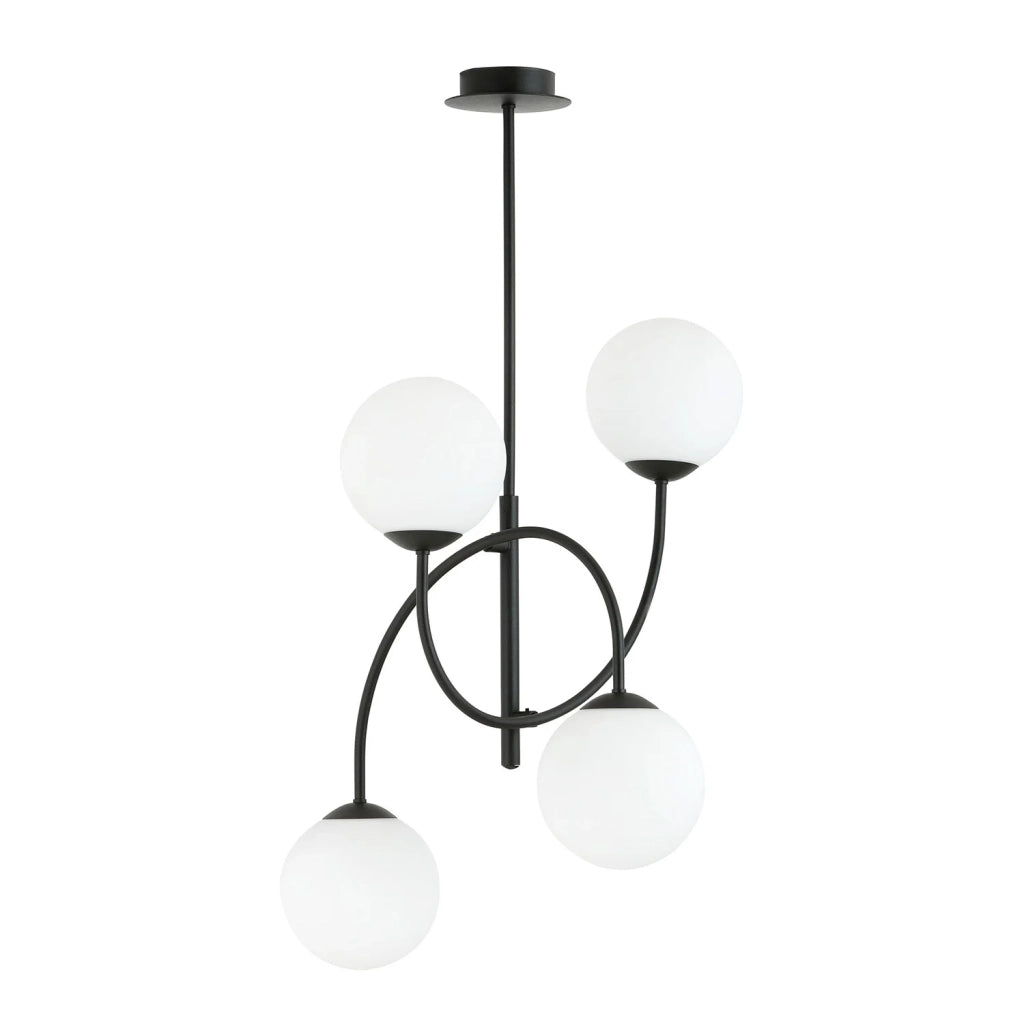 Plafoniera Moderna Utu 4 Luci In Acciaio Nero E Vetro Bianco