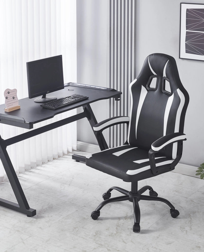 Sedia Gaming Adulto Professionale SimilPelle Reclinabile Con Braccioli Poltrona Ufficio Regolabile in Altezza Pistone Gas Gamer Portata 150 Kg Bianco