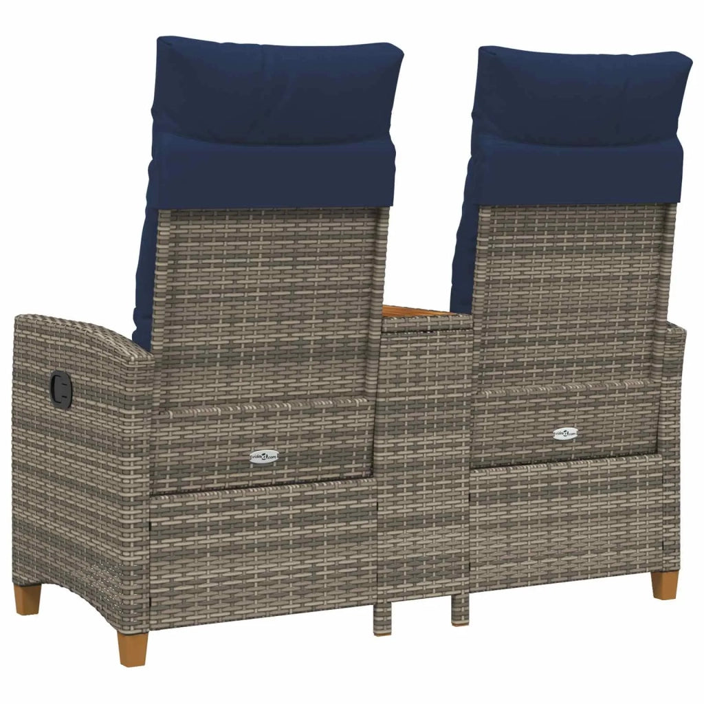 Panchina reclinabile con tavolo Grigio e Blu Navy polyrattan
