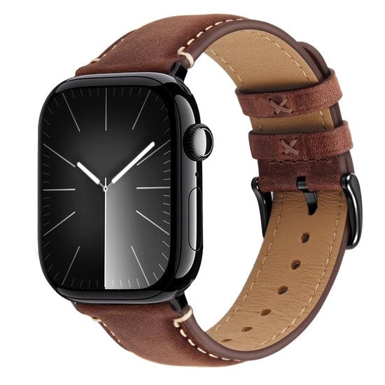 Cinturino in Pelle - Compatibile con Apple Watch 49mm/46mm/45mm/44mm/42mm/41mm/40mm - Cinturino di Ricambio in Pelle Autentica - Uomo - Adattabile per Polsi da 90mm a 180mm