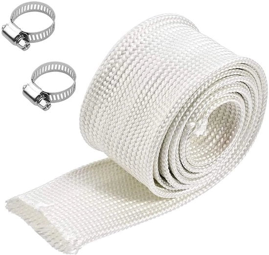 Velo di isolamento termico 25mm - Incluso 2 morsetti - Isolante in fibra di vetro - Resistente al calore - Alta temperatura - Duraturo - Sostituisce isolante in fibra di vetro