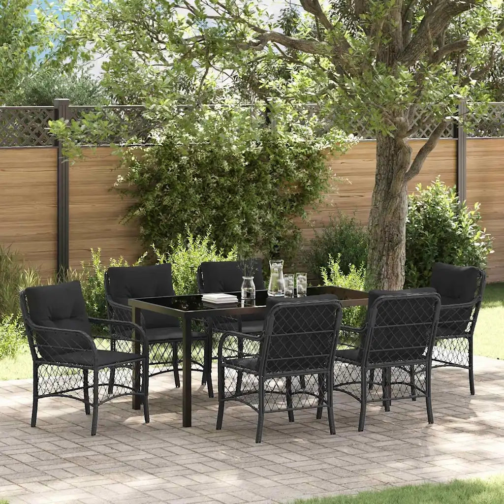 Set da Pranzo per Giardino con cuscino 7 pcs Nero polyrattan