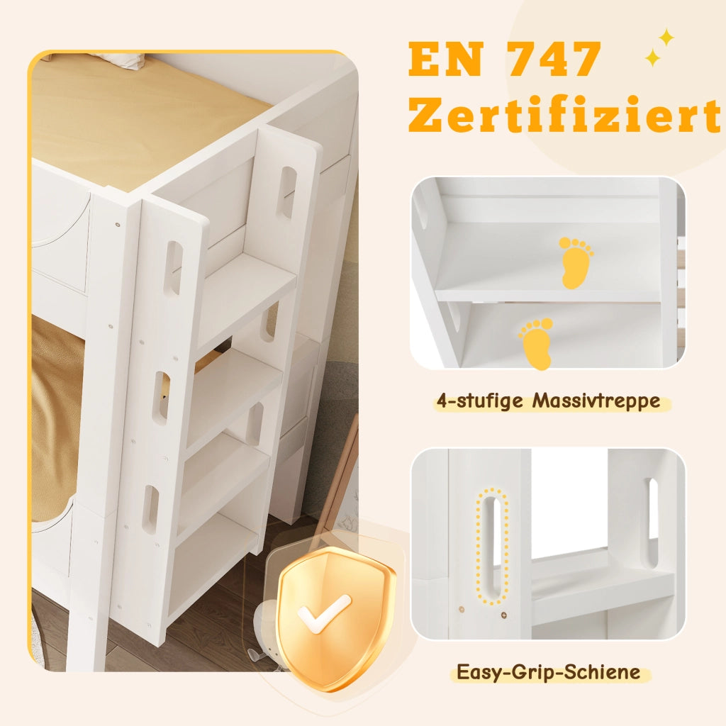 Letto a castello separabile – 90x200 cm – scala reversibile 2 letti singoli – bianco
