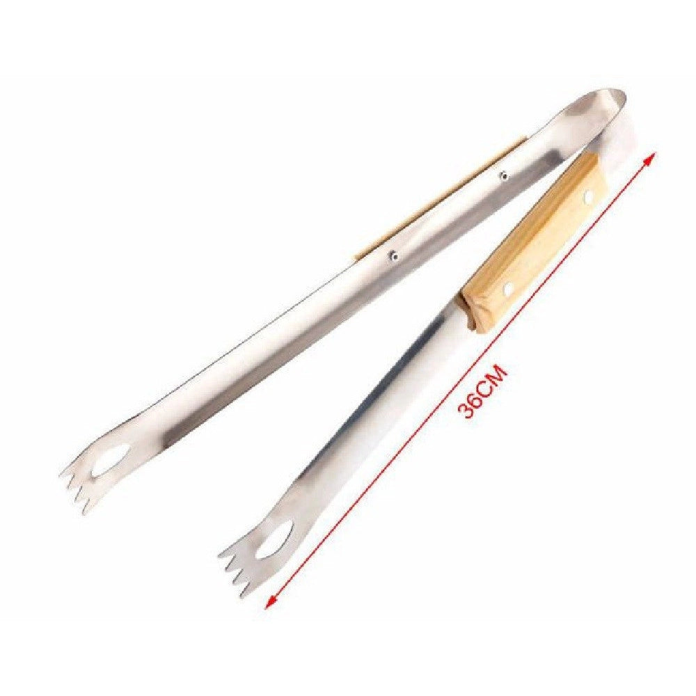 Trade Shop - Pinza Per Barbecue Grigliate 36 Cm Carne Pesce Verdure In Legno Acciaio 2406329 -