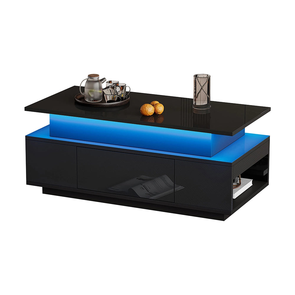 Tavolino-Xylo-96x45x40cm nero regolabile LED con tiroir
