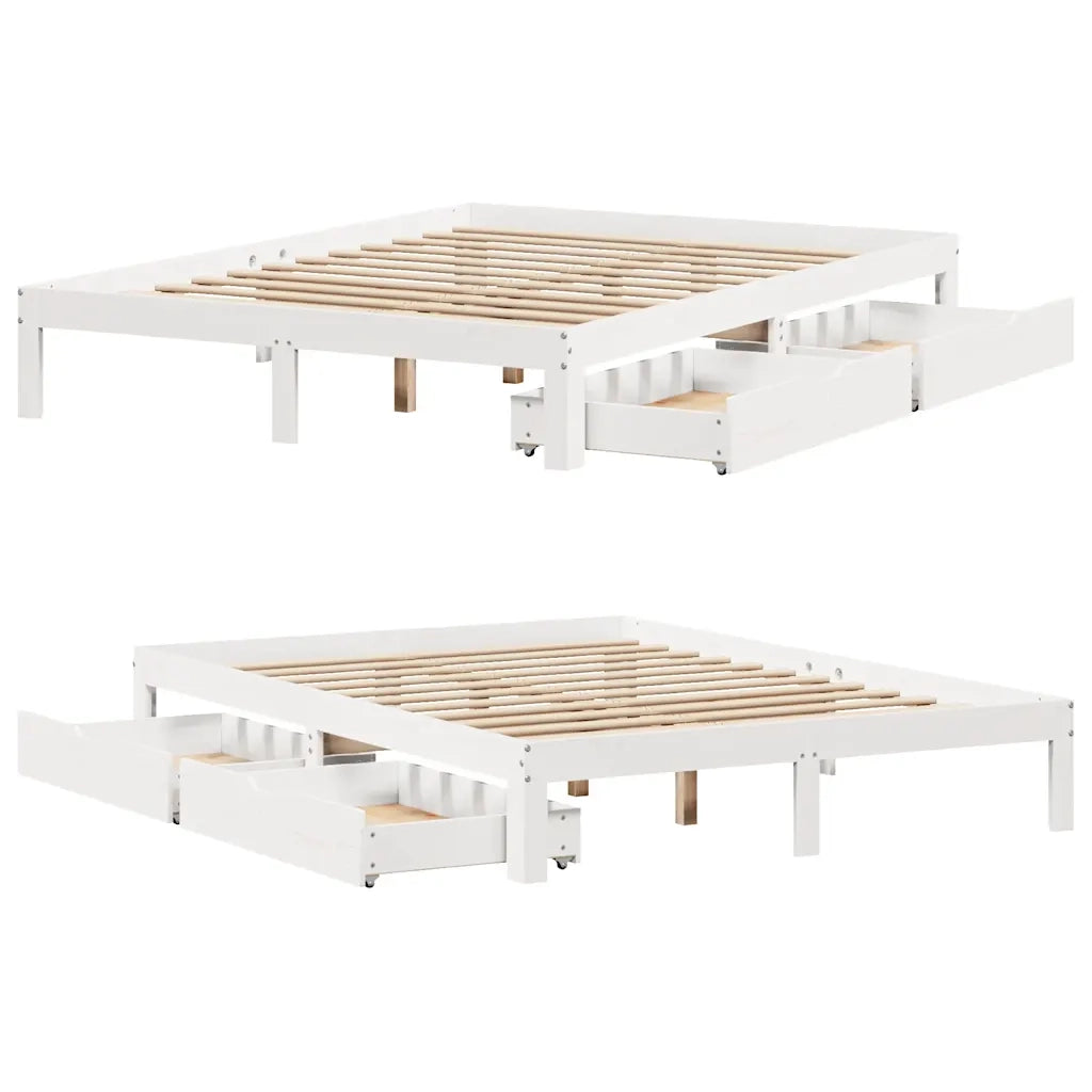 Giroletto con Cassetti-Struttura Letto con contenitore Bianco 120x190 cm Legno Massello di Pino 536395