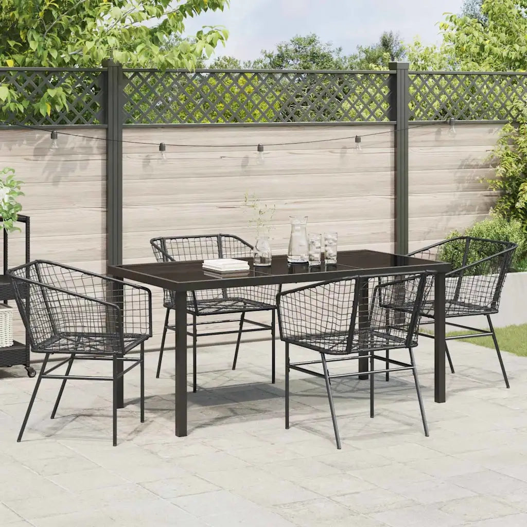 Set da Pranzo per Giardino 5 pcs Nero polyrattan